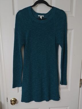 Eileen Fisher Teal Ribbed Long-Sleeve Knit Tunic